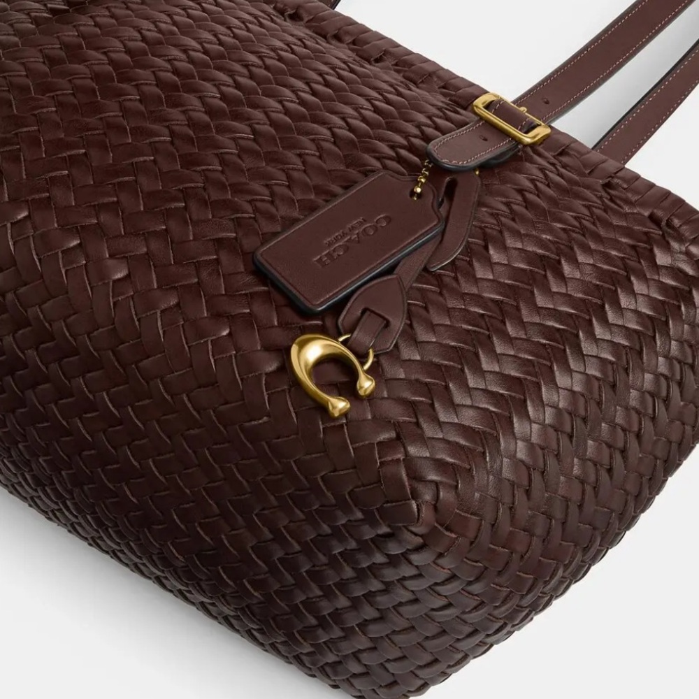 NWT Coach Woven Leather Swing Tote in Maple - Picture 5 of 8
